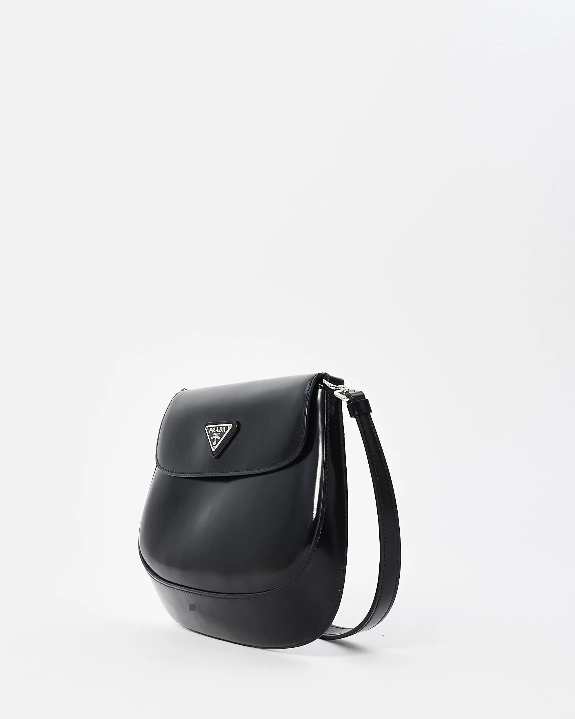 Prada Black Brushed Leather Small Flap Cleo Shoulder Bag