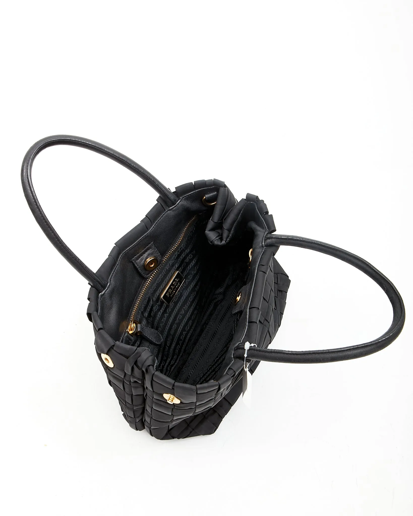 Prada Black Nylon Tessuto Woven Quilted Small Tote