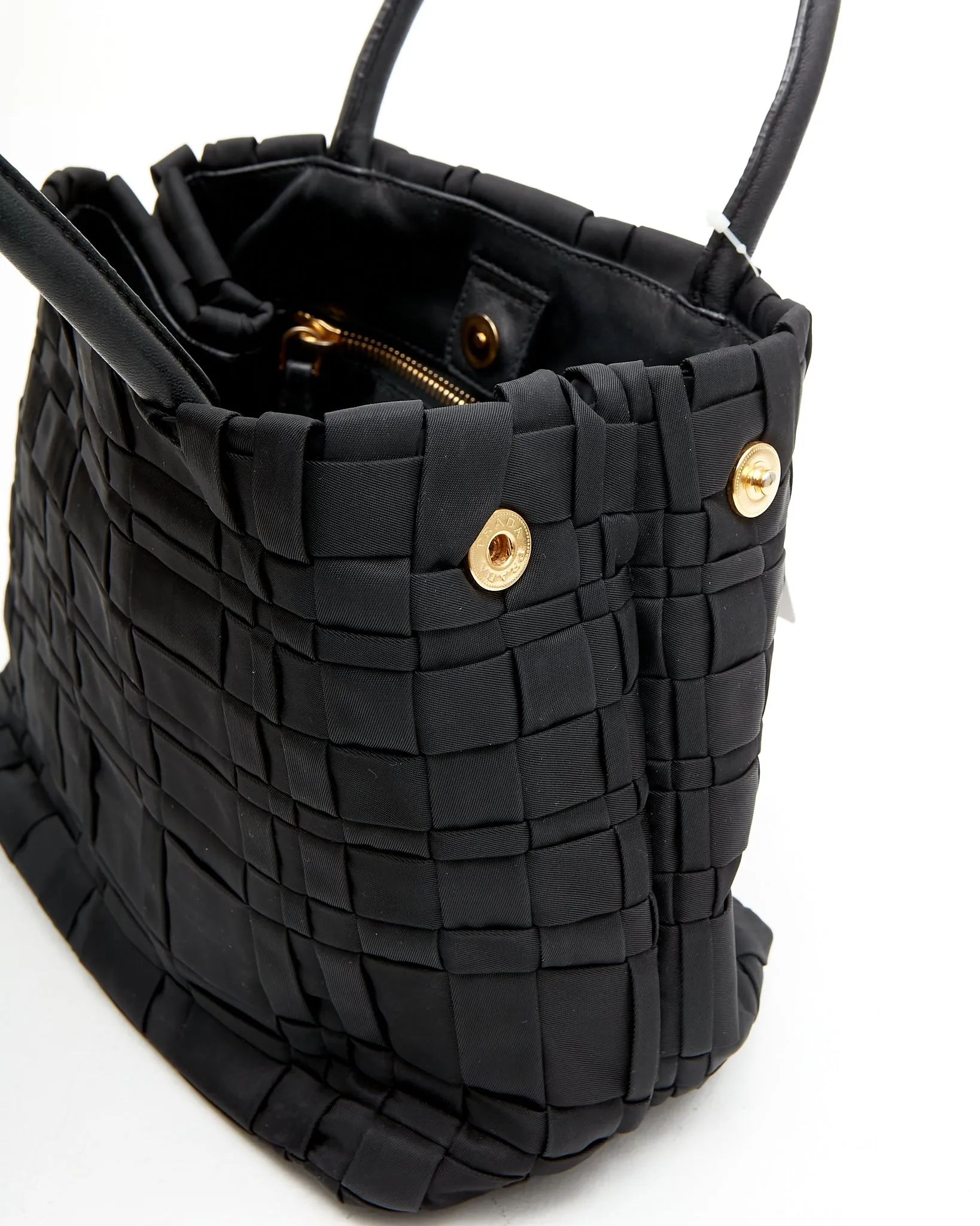 Prada Black Nylon Tessuto Woven Quilted Small Tote