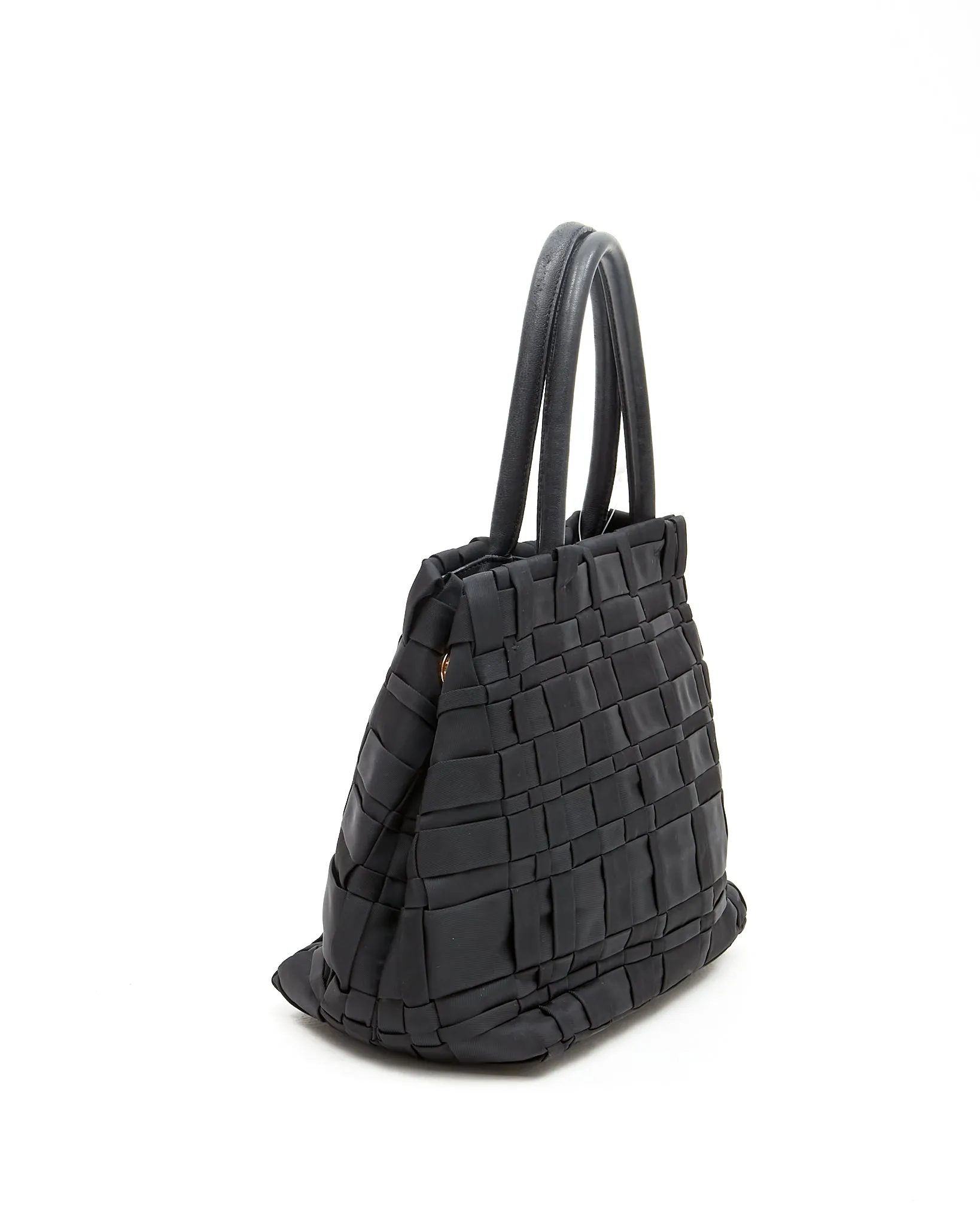 Prada Black Nylon Tessuto Woven Quilted Small Tote