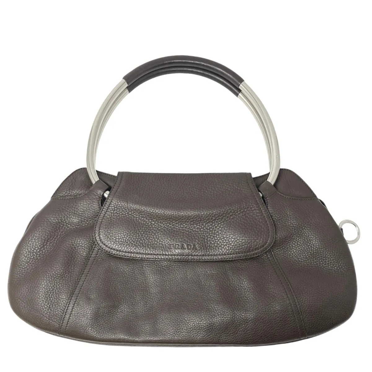 Prada Brown Leather Silver Handle Handbag