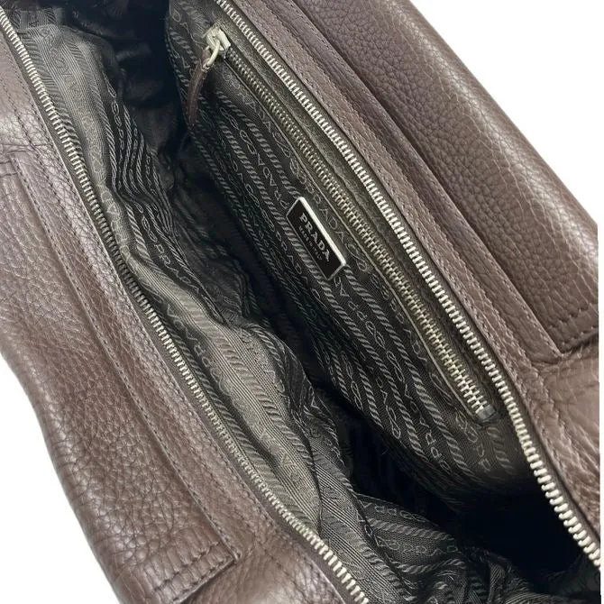 Prada Brown Leather Silver Handle Handbag