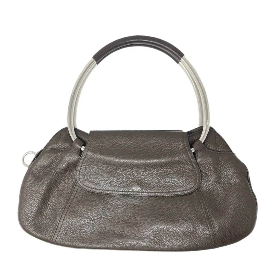 Prada Brown Leather Silver Handle Handbag
