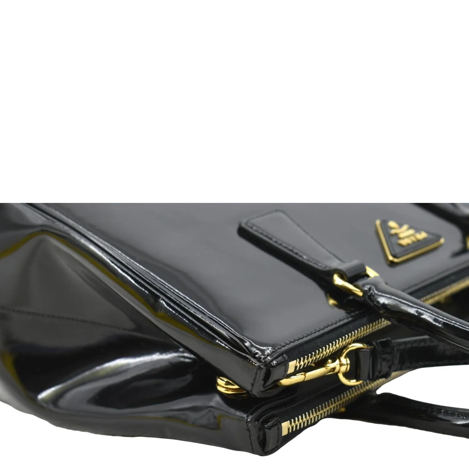 PRADA Double Zip Patent Leather Shoulder Bag Black B1801N
