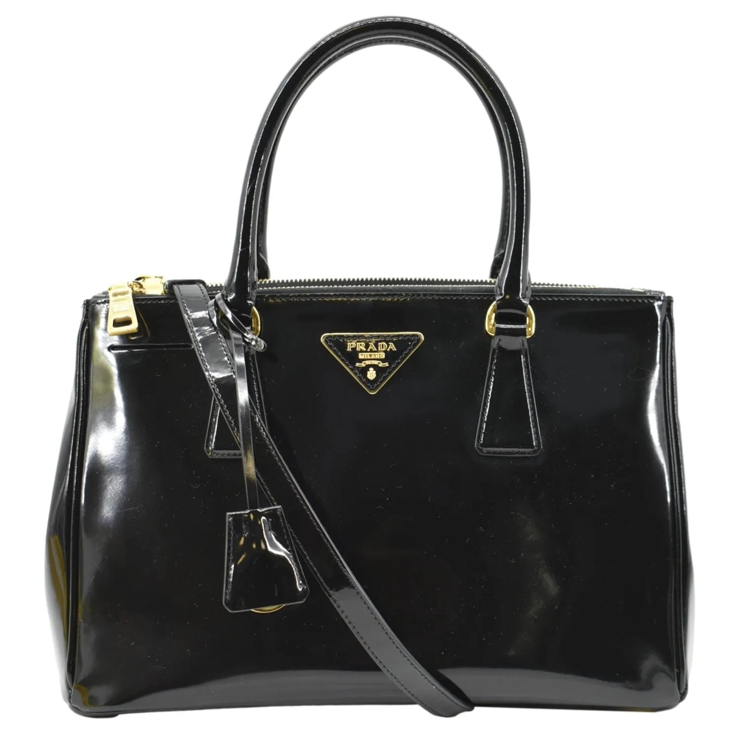 PRADA Double Zip Patent Leather Shoulder Bag Black B1801N