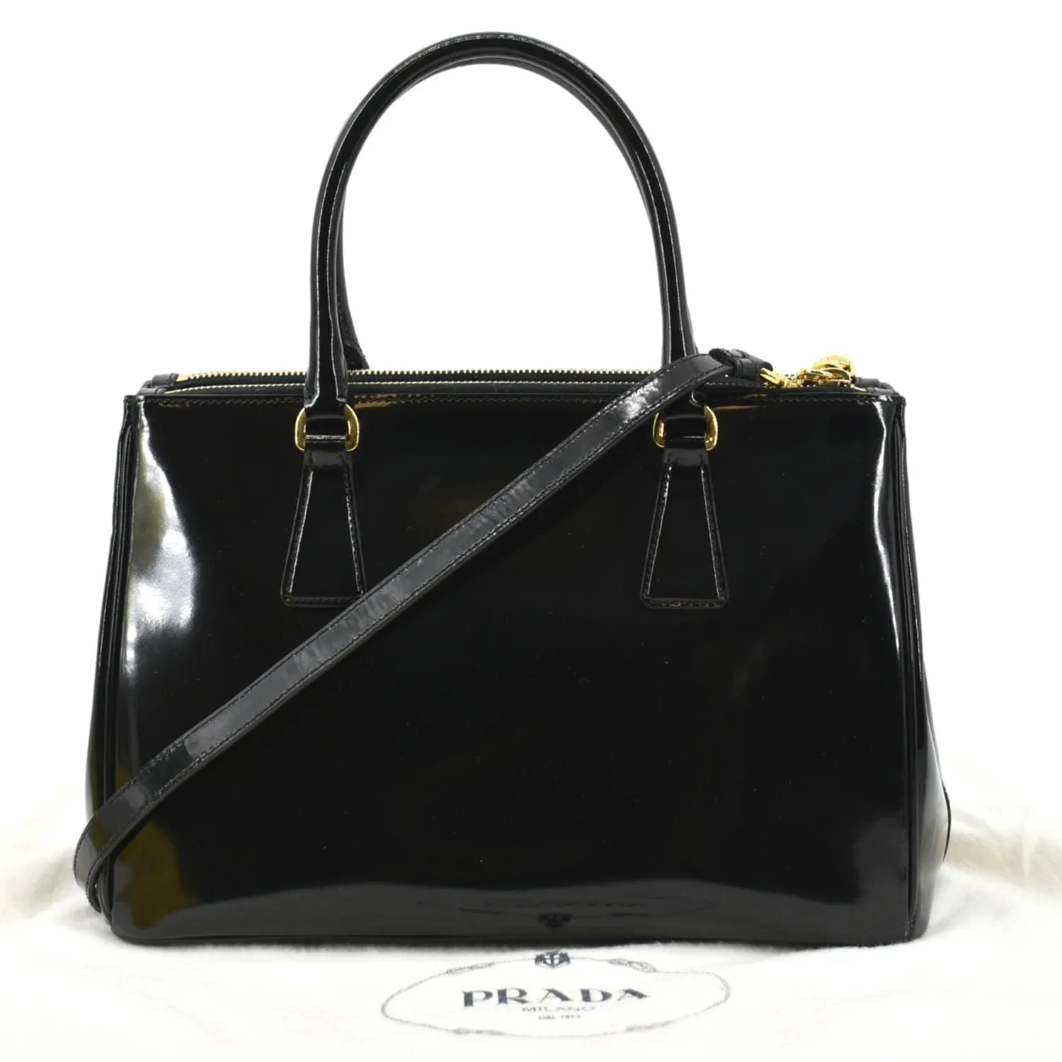 PRADA Double Zip Patent Leather Shoulder Bag Black B1801N