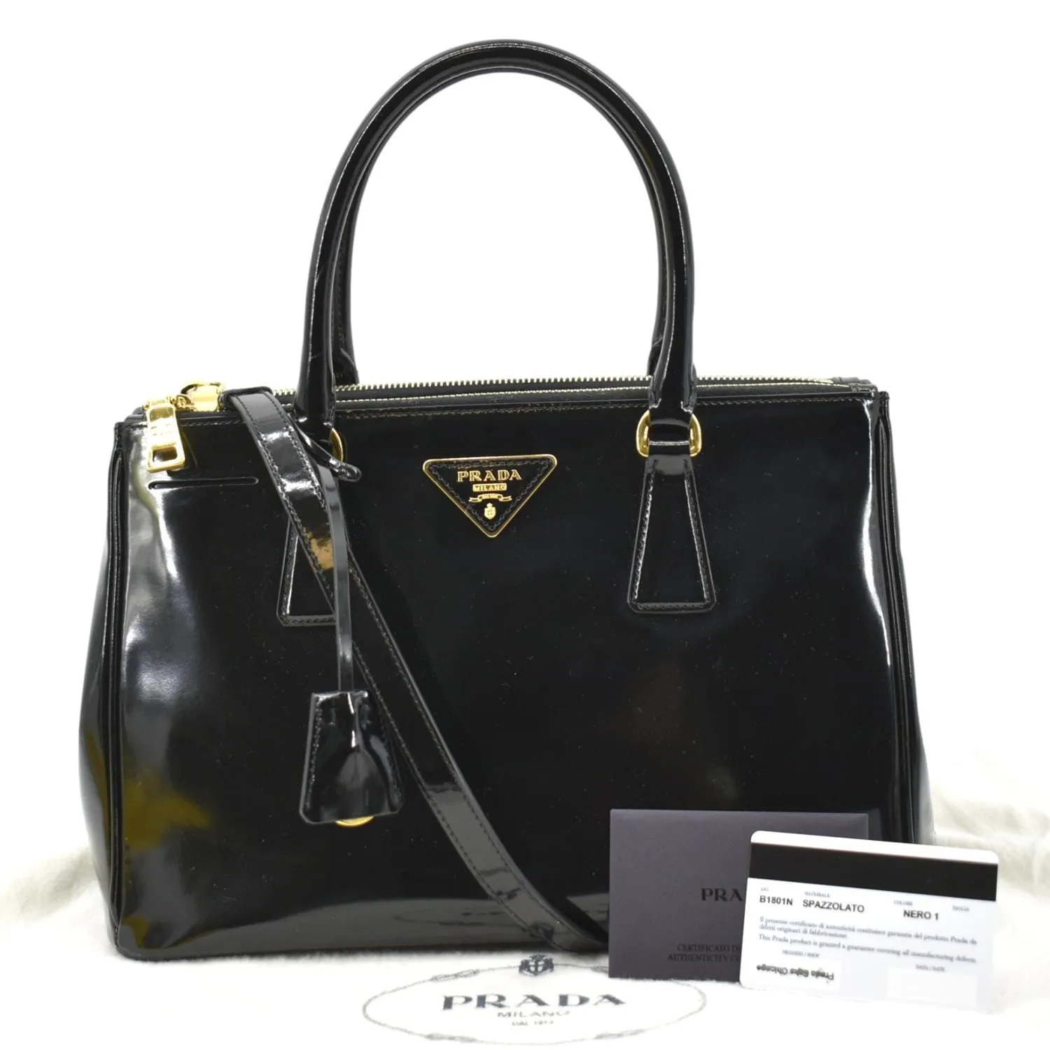 PRADA Double Zip Patent Leather Shoulder Bag Black B1801N