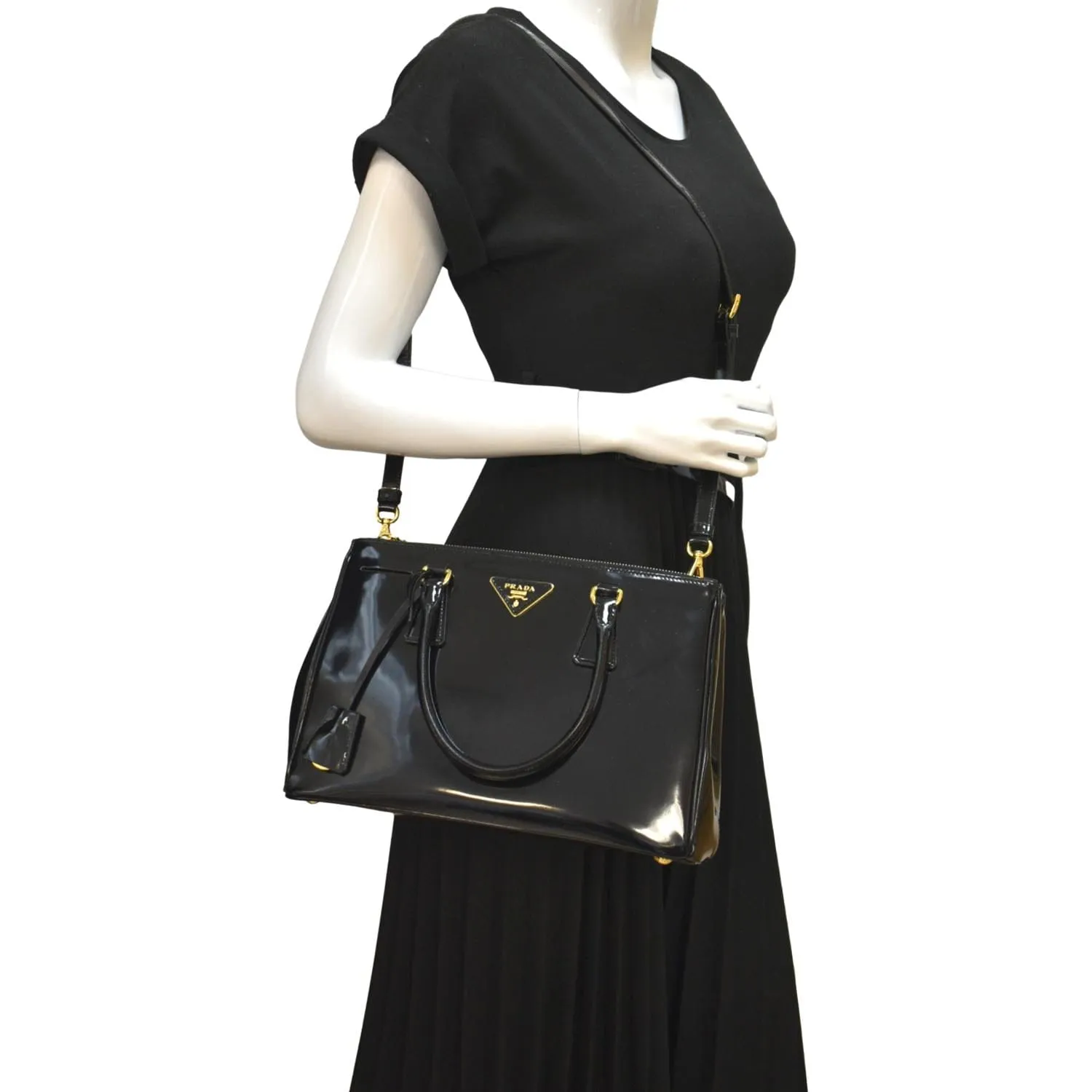 PRADA Double Zip Patent Leather Shoulder Bag Black B1801N