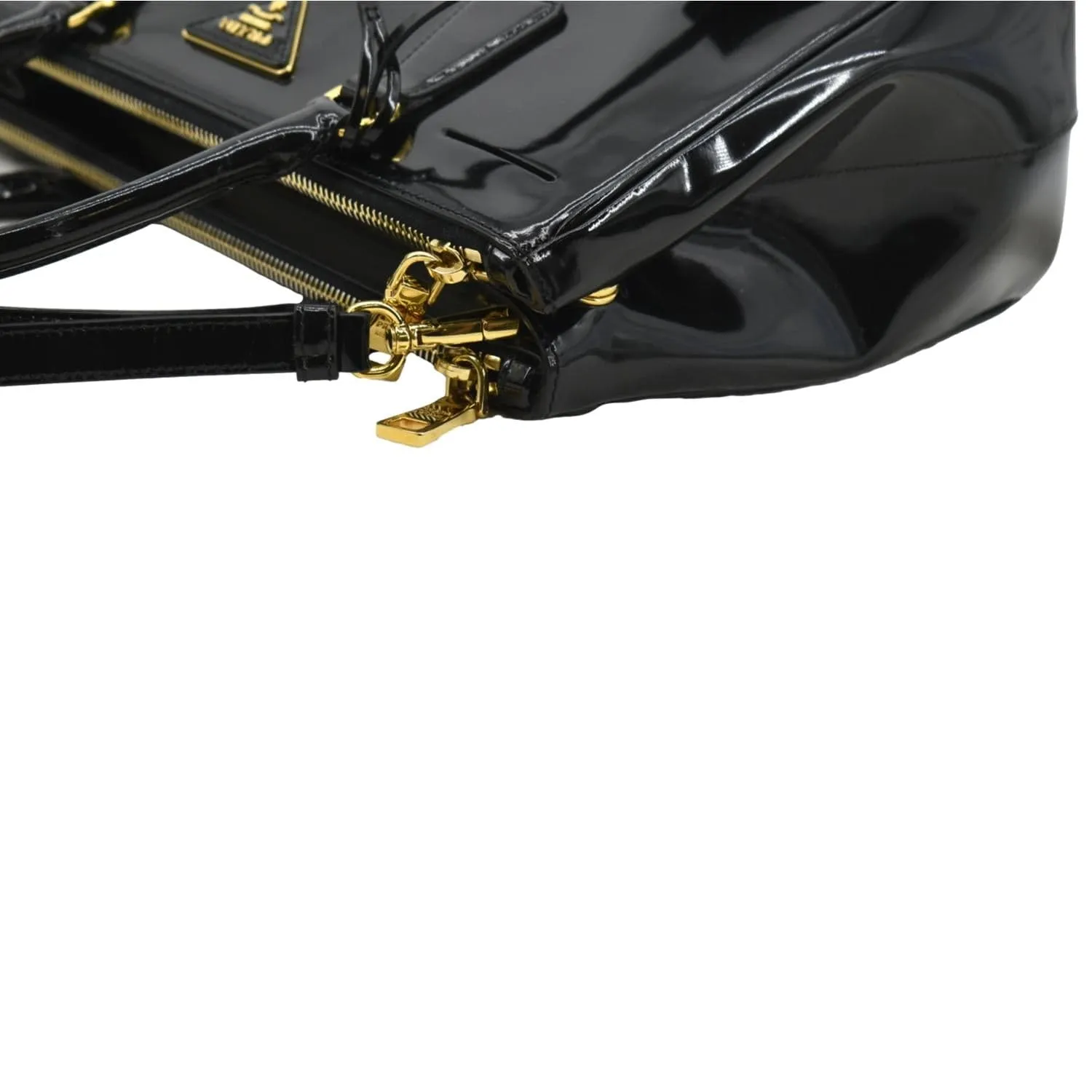 PRADA Double Zip Patent Leather Shoulder Bag Black B1801N