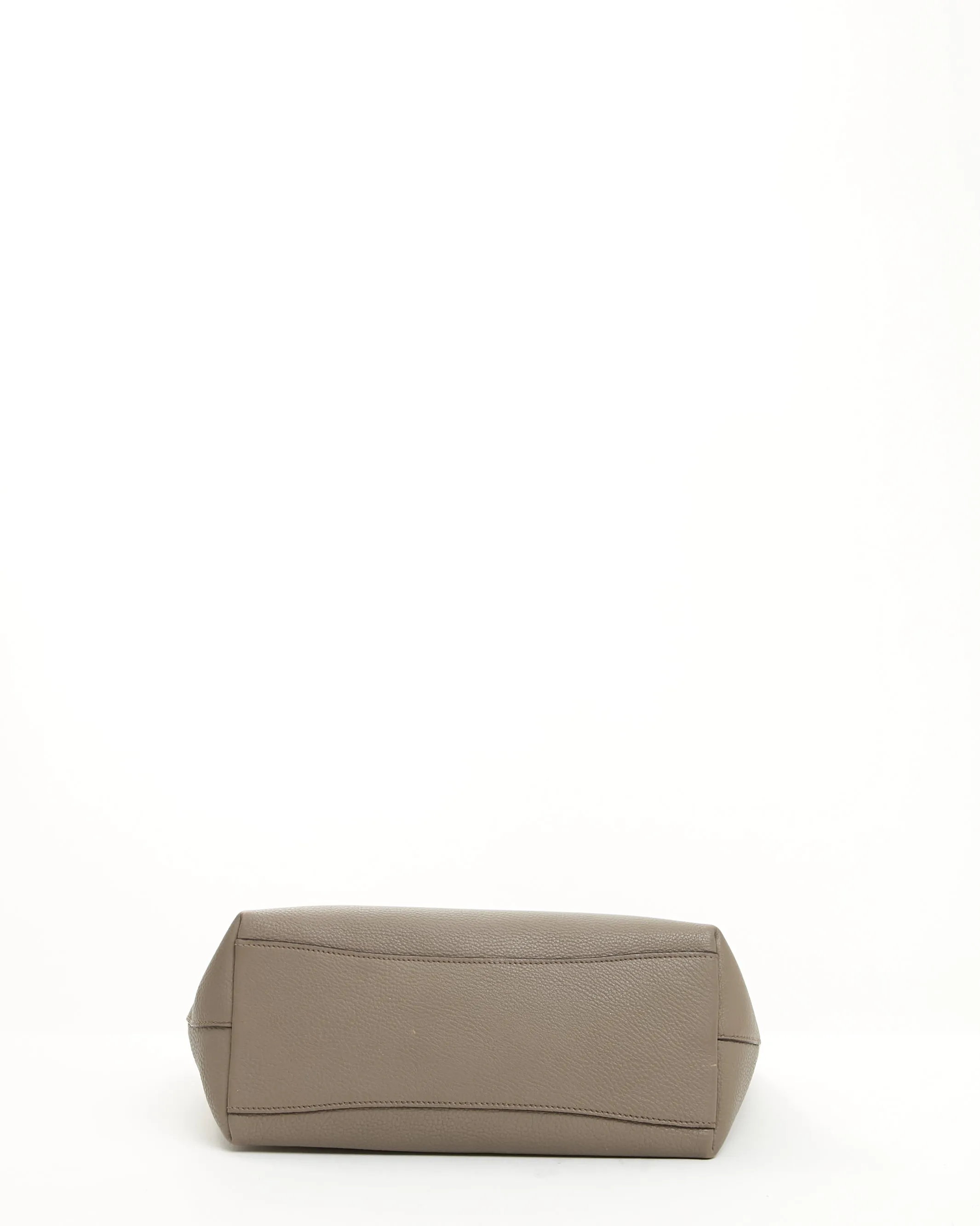Prada Grey Pebbled Leather Embossed Logo Leather Tote Bag