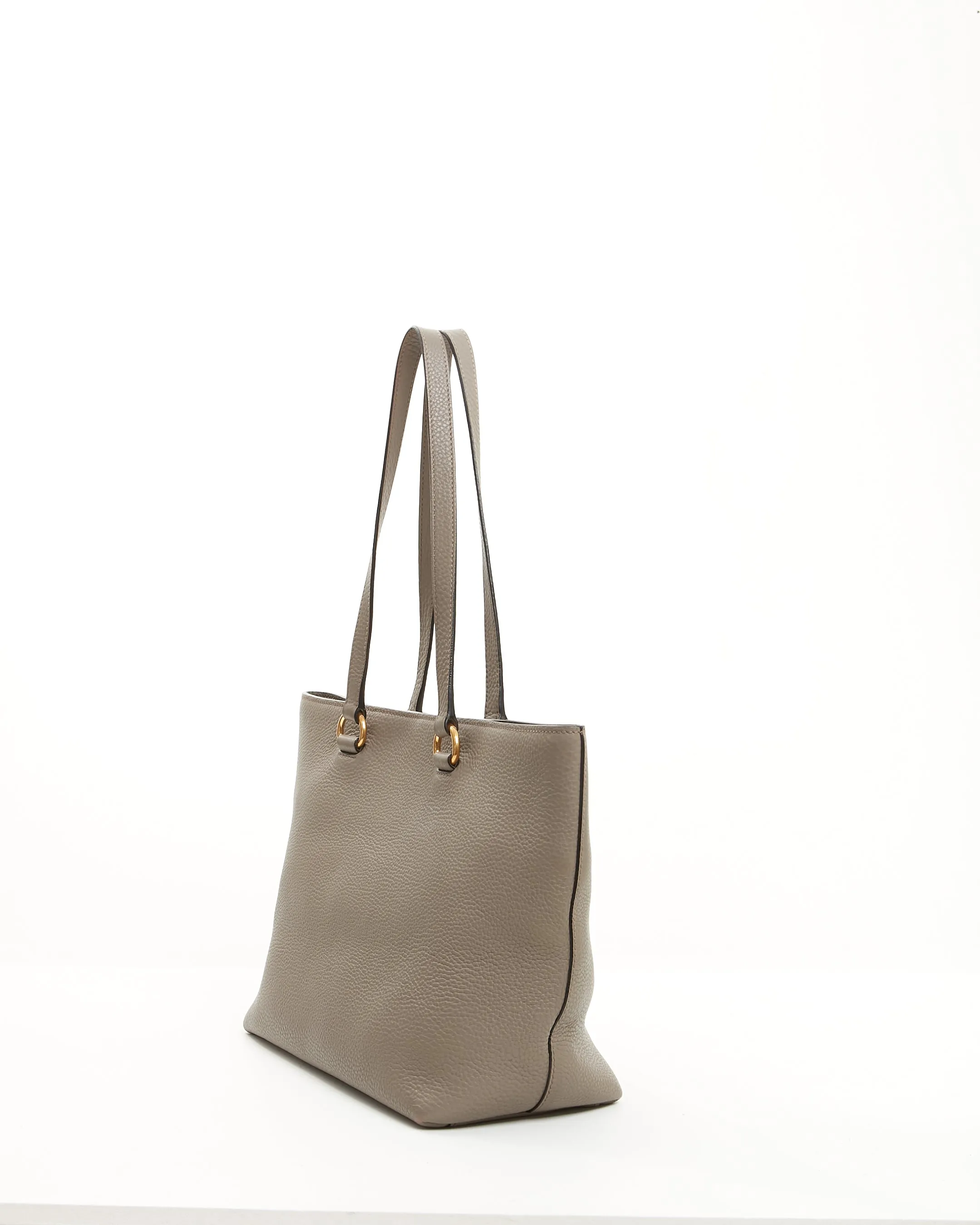 Prada Grey Pebbled Leather Embossed Logo Leather Tote Bag