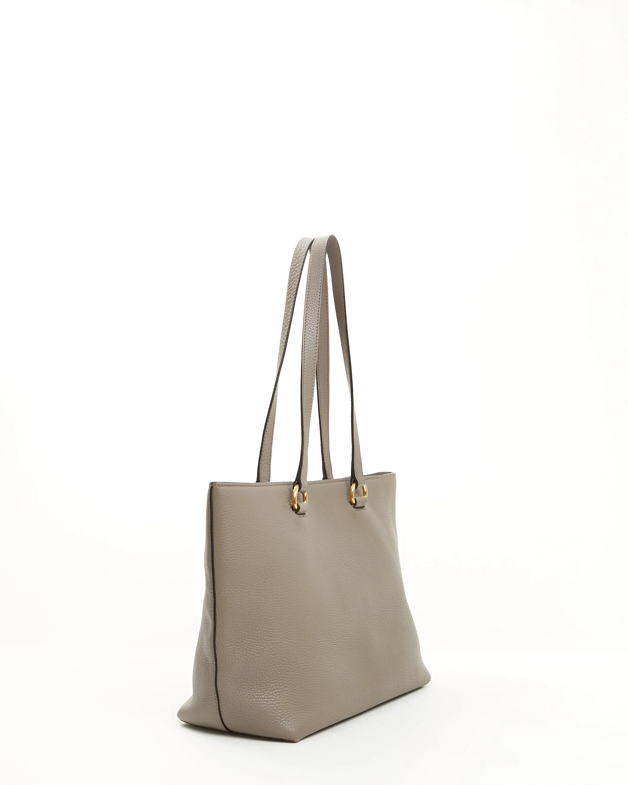 Prada Grey Pebbled Leather Embossed Logo Leather Tote Bag