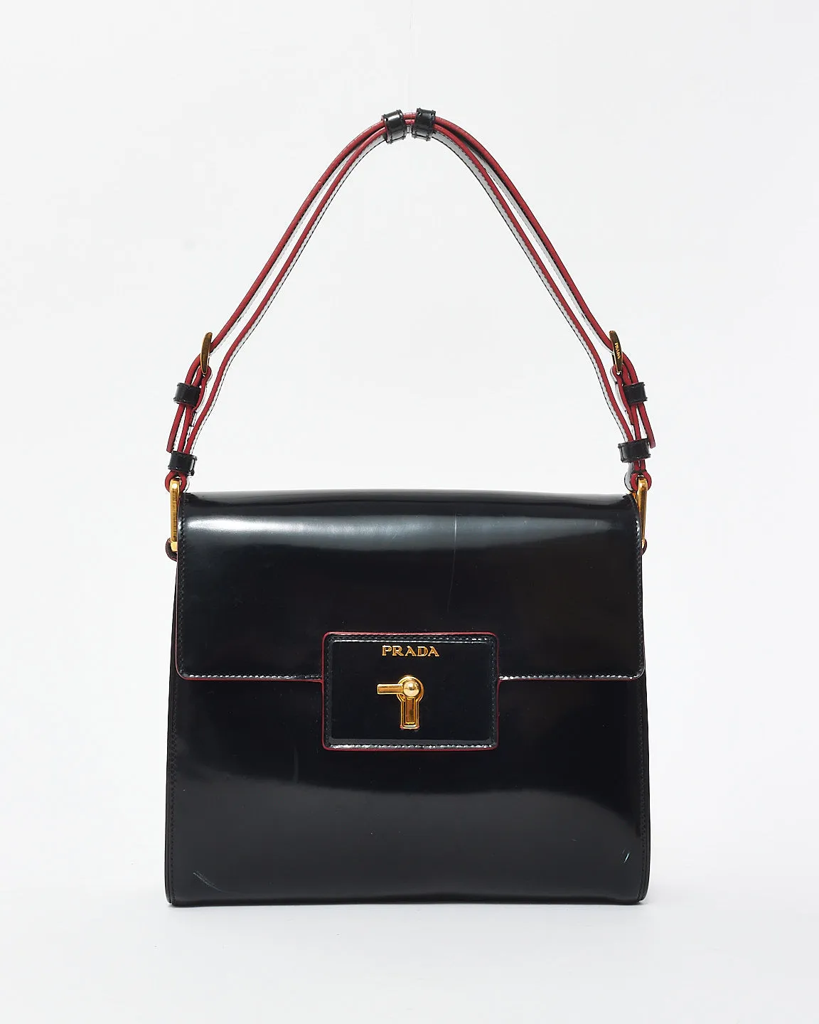 Prada Vintage Black Leather & Red Lining Shoulder Bag