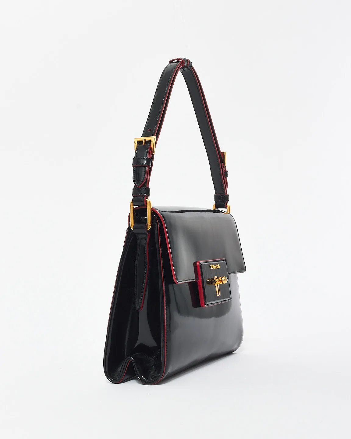 Prada Vintage Black Leather & Red Lining Shoulder Bag