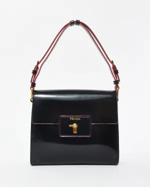 Prada Vintage Black Leather & Red Lining Shoulder Bag