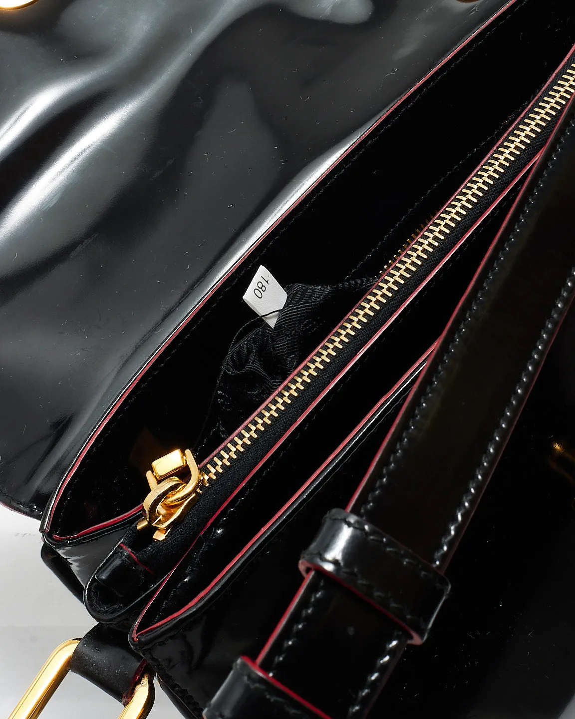 Prada Vintage Black Leather & Red Lining Shoulder Bag