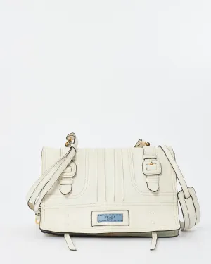 Prada White Leather Medium Etiquette Patch Buckle Shoulder Bag