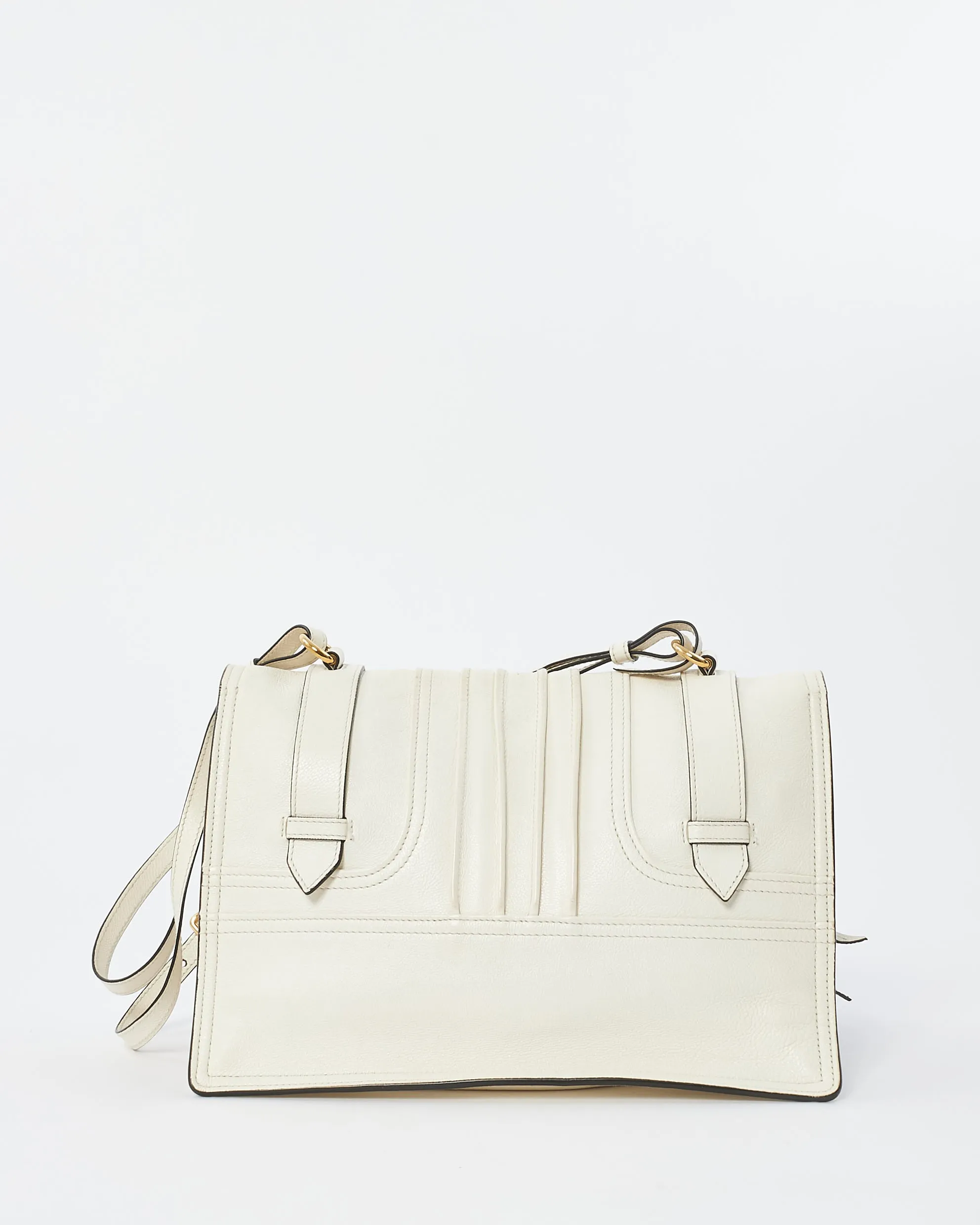 Prada White Leather Medium Etiquette Patch Buckle Shoulder Bag