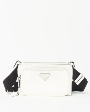 Prada White Saffiano Leather Logo Belt Bag
