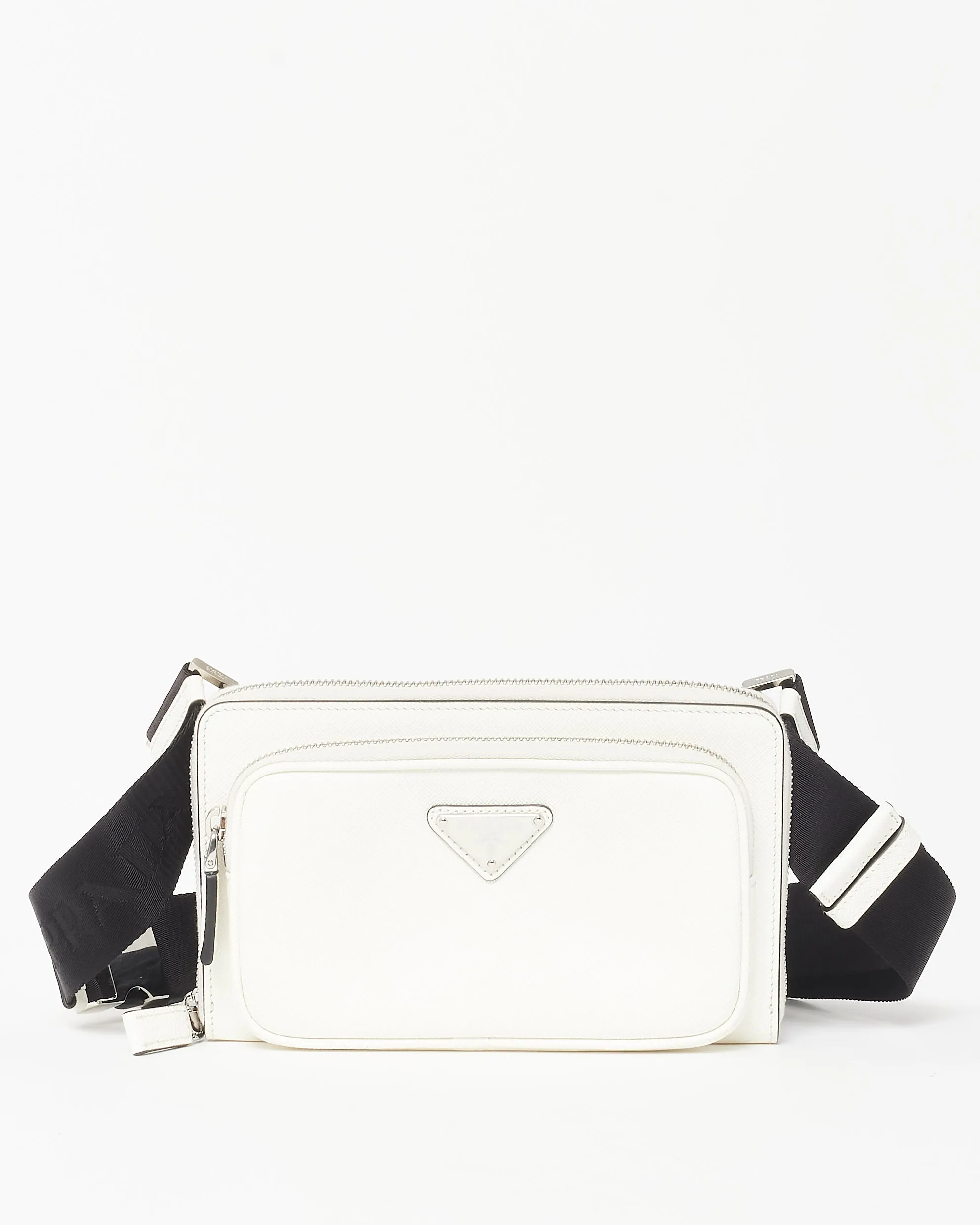 Prada White Saffiano Leather Logo Belt Bag