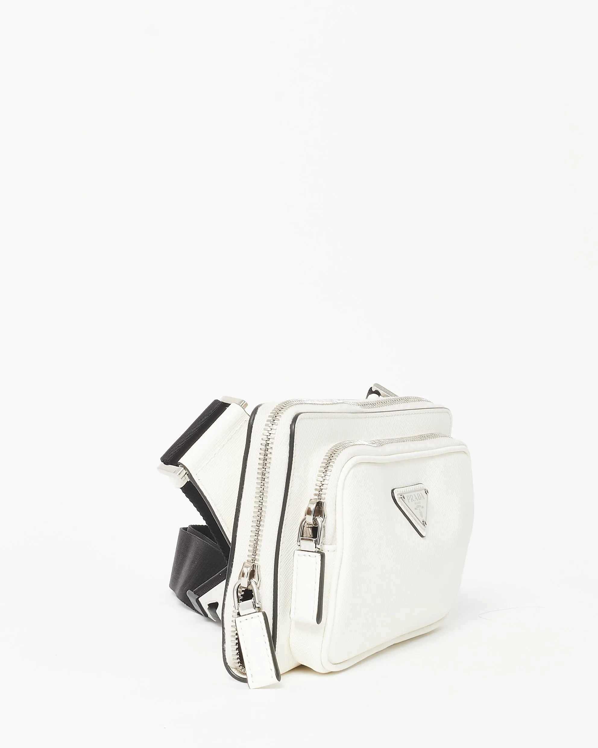 Prada White Saffiano Leather Logo Belt Bag
