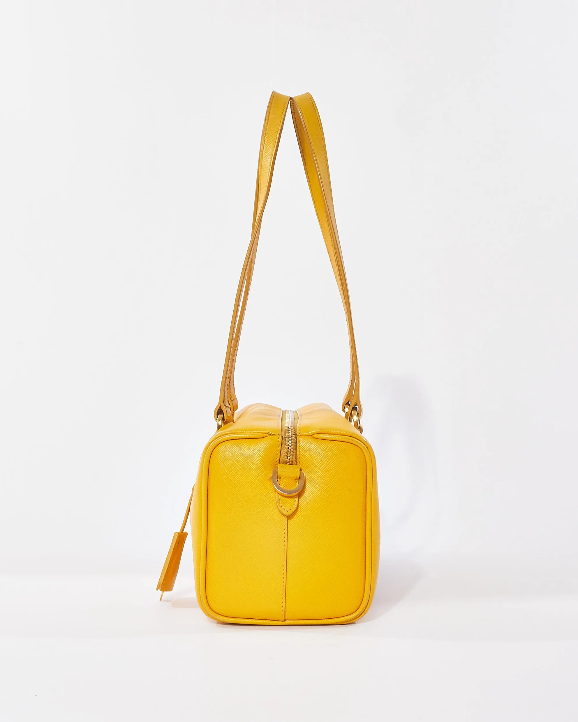 Prada Yellow Saffiano Leather Small Duffle Shoulder Bag