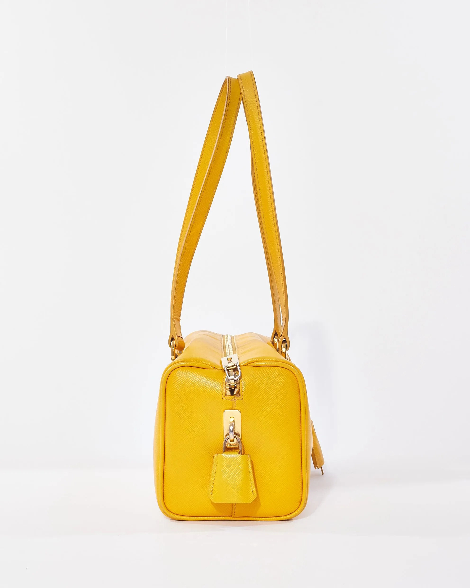 Prada Yellow Saffiano Leather Small Duffle Shoulder Bag