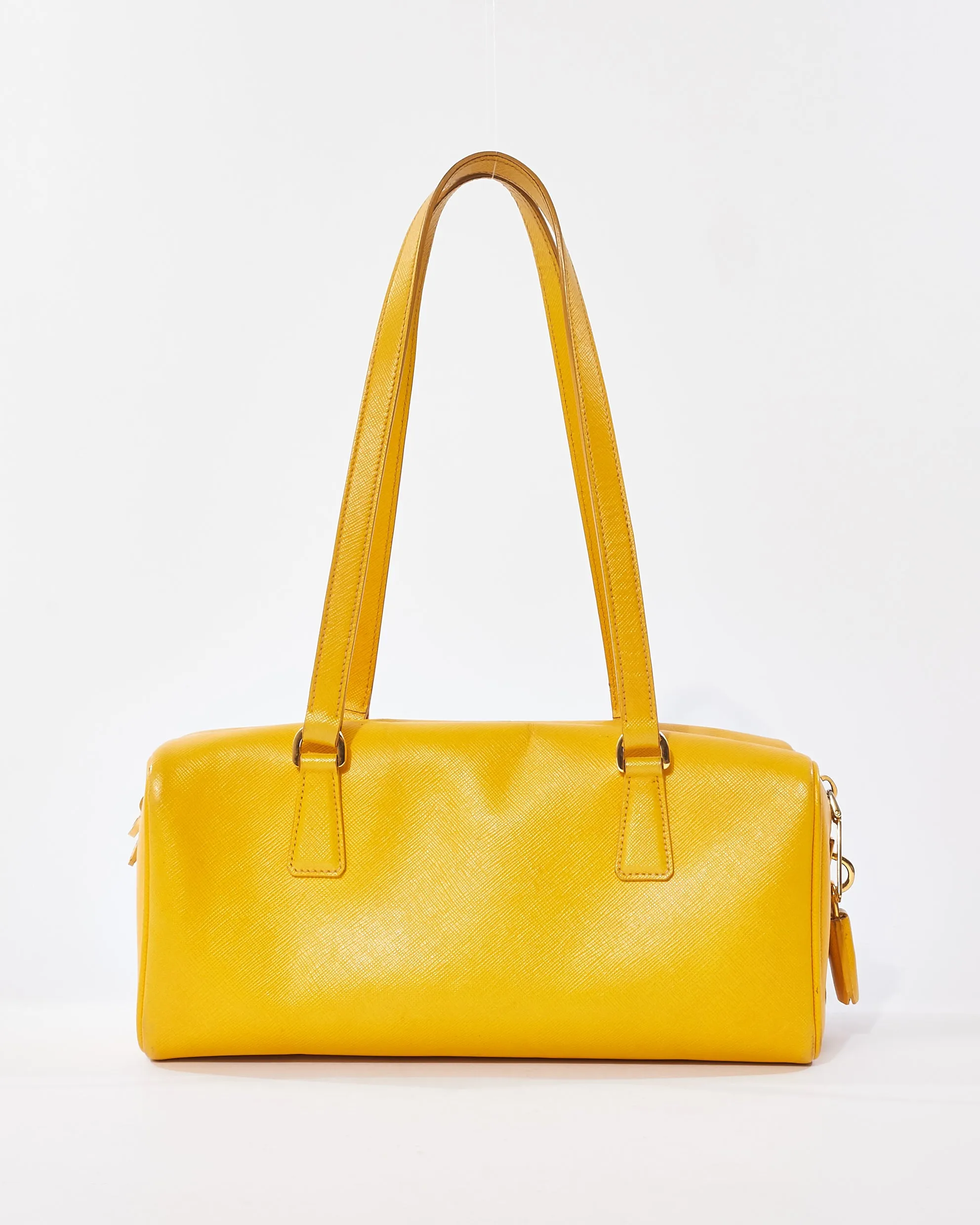 Prada Yellow Saffiano Leather Small Duffle Shoulder Bag