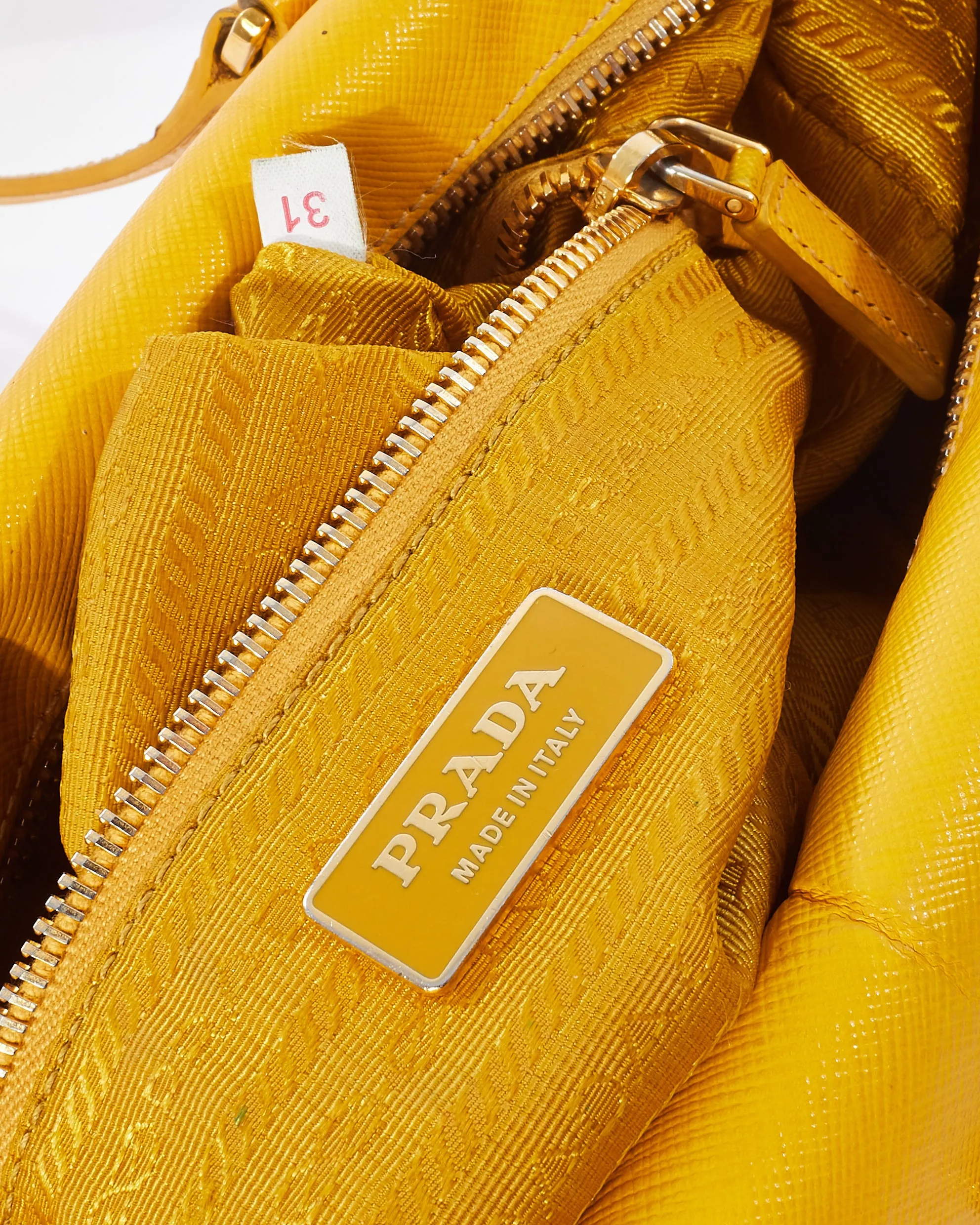 Prada Yellow Saffiano Leather Small Duffle Shoulder Bag