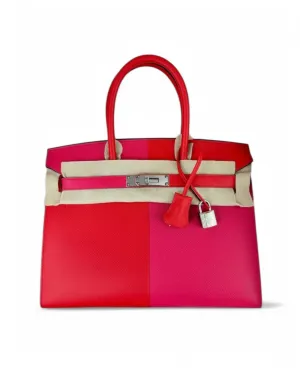 Pre-owned Hermès Birkin 30 Casaque Rouge Coeur, Rose Extrême & Blue Zanzibar – Store Fresh, Full Set