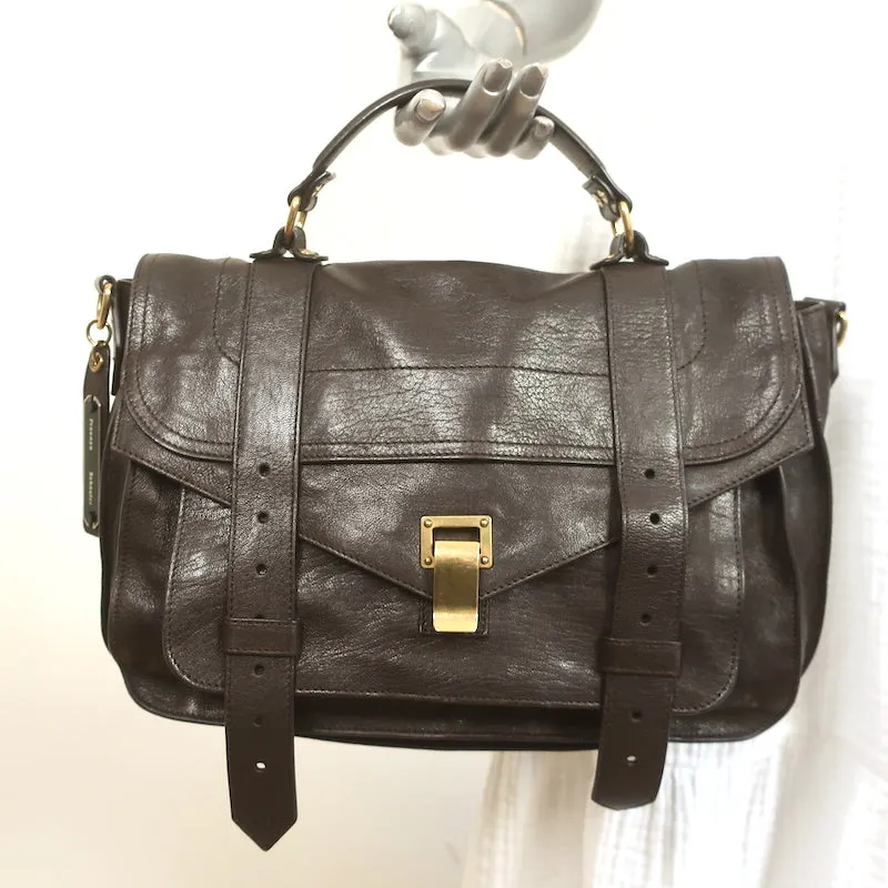 Proenza Schouler PS1 Medium Satchel Dark Brown Leather Crossbody Bag