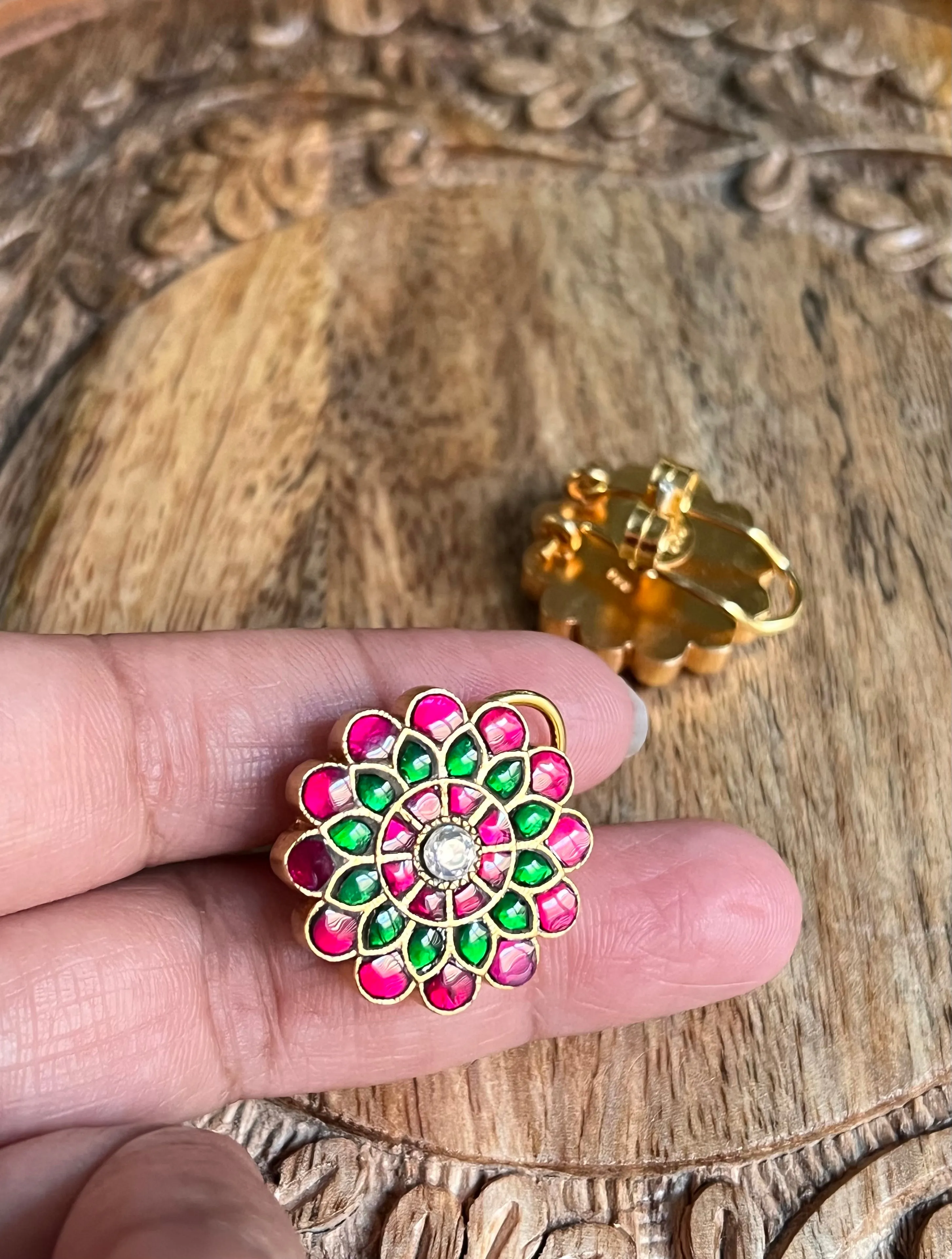 Pure 925 Silver Jadau Kundan Stud Earrings