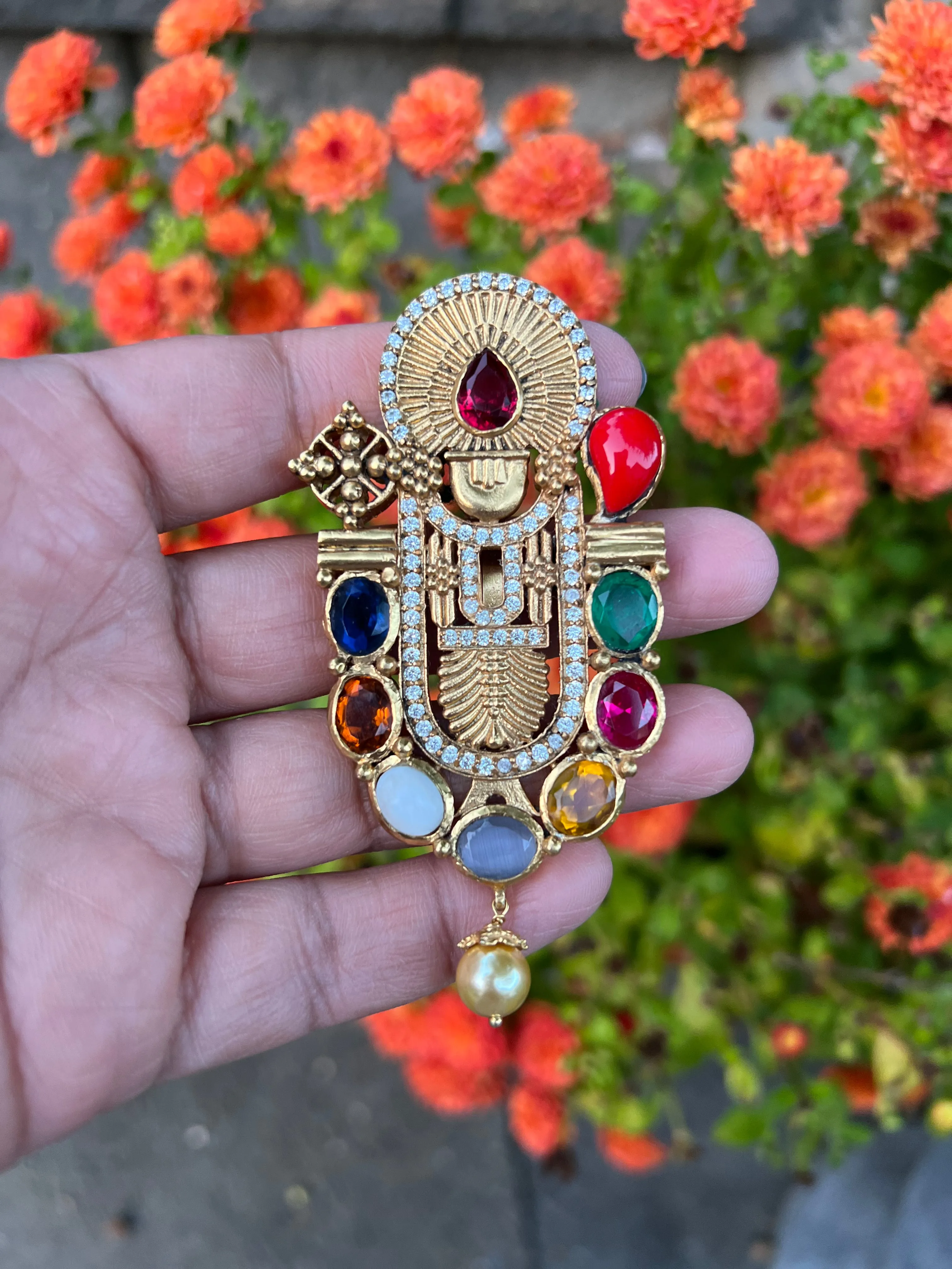 Pure 925 Silver Navratna Pendant