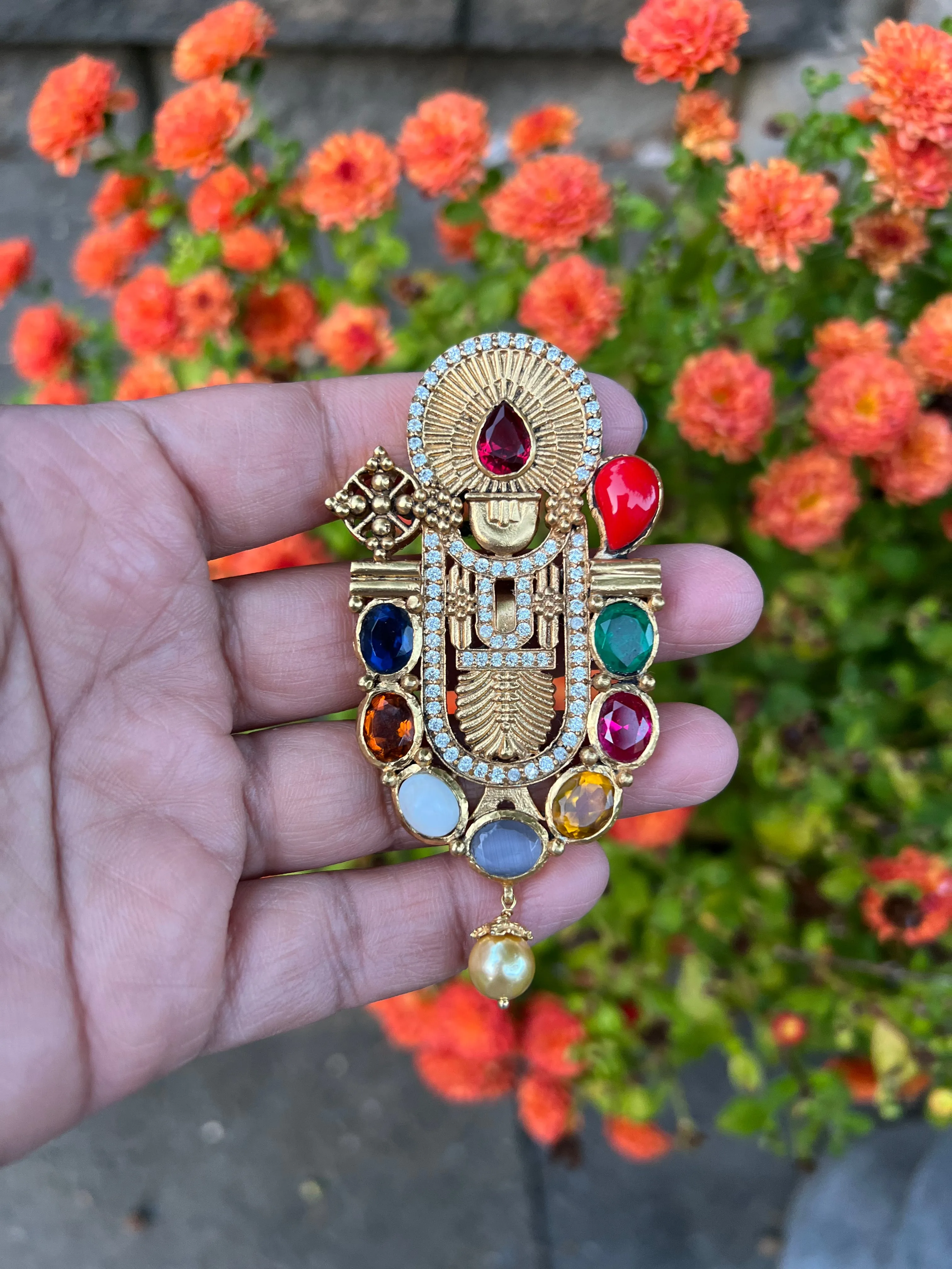 Pure 925 Silver Navratna Pendant