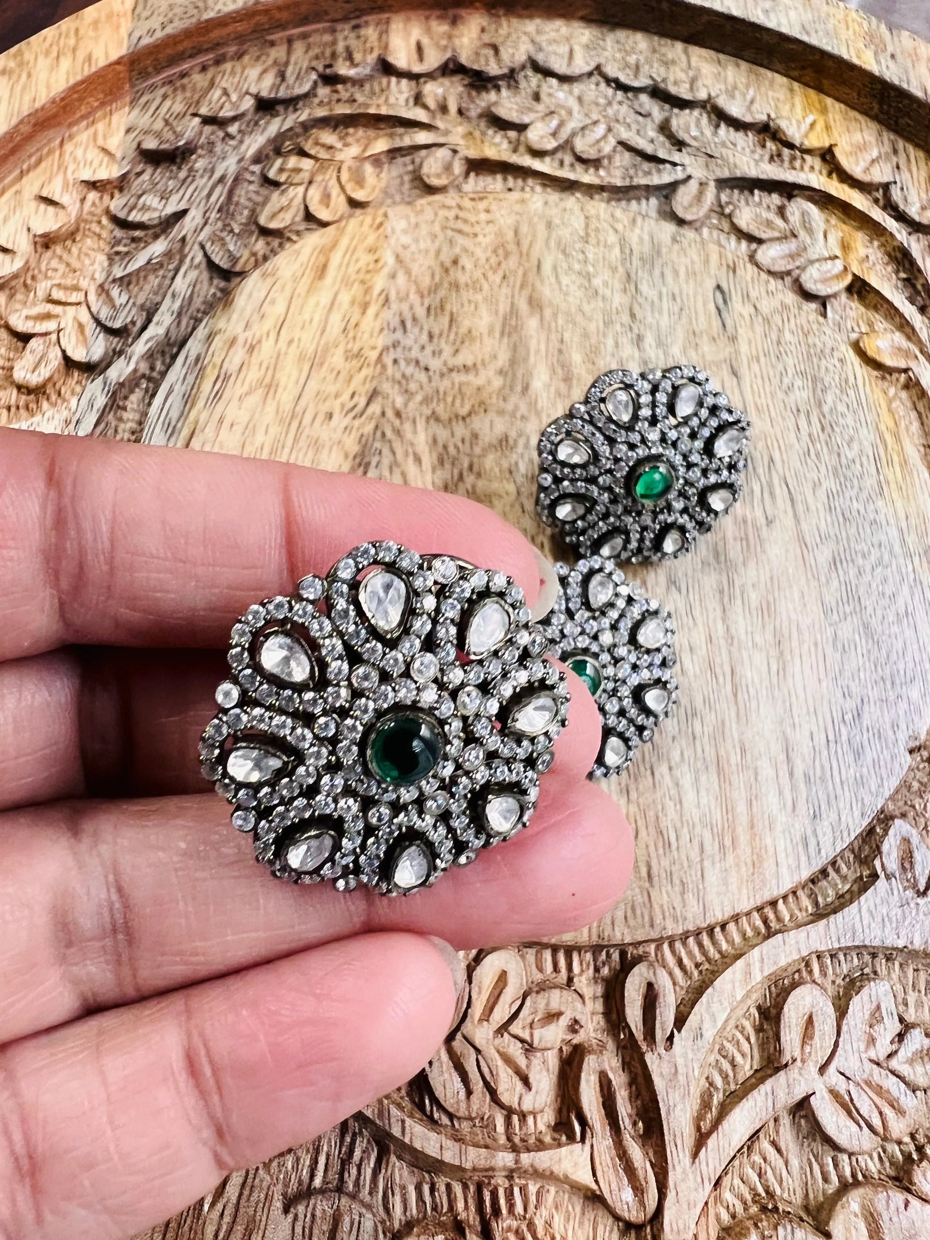 Pure 925 Silver Victorian Moissanite Pendant and Earrings