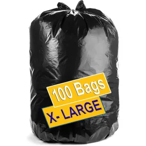 Purfex Garbage Bags, X-Large 100pcs Thick & Strong Bin Bags 84cm X 105cm (55 Gallon), Disposable Junk/Trash/Rubbish Bags, Bio-Degradable Heavy Duty Waste/Dust Bin Liners for Kitchen, Home & Office