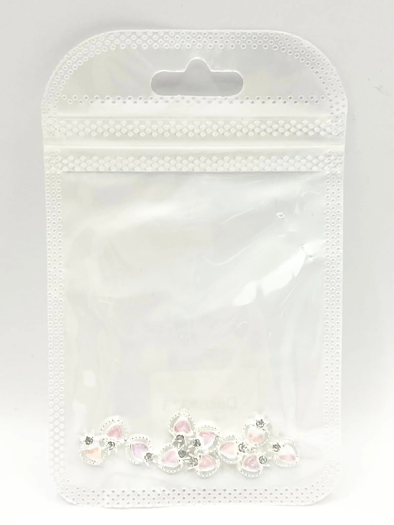Queen - Nail Charms 10pc - #373 Silver Light Pink Iridescent Small Hearts with Crown