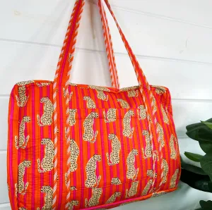 Quilted Duffle Overnight Bag | JAGUAR Pink   Orange Stripe