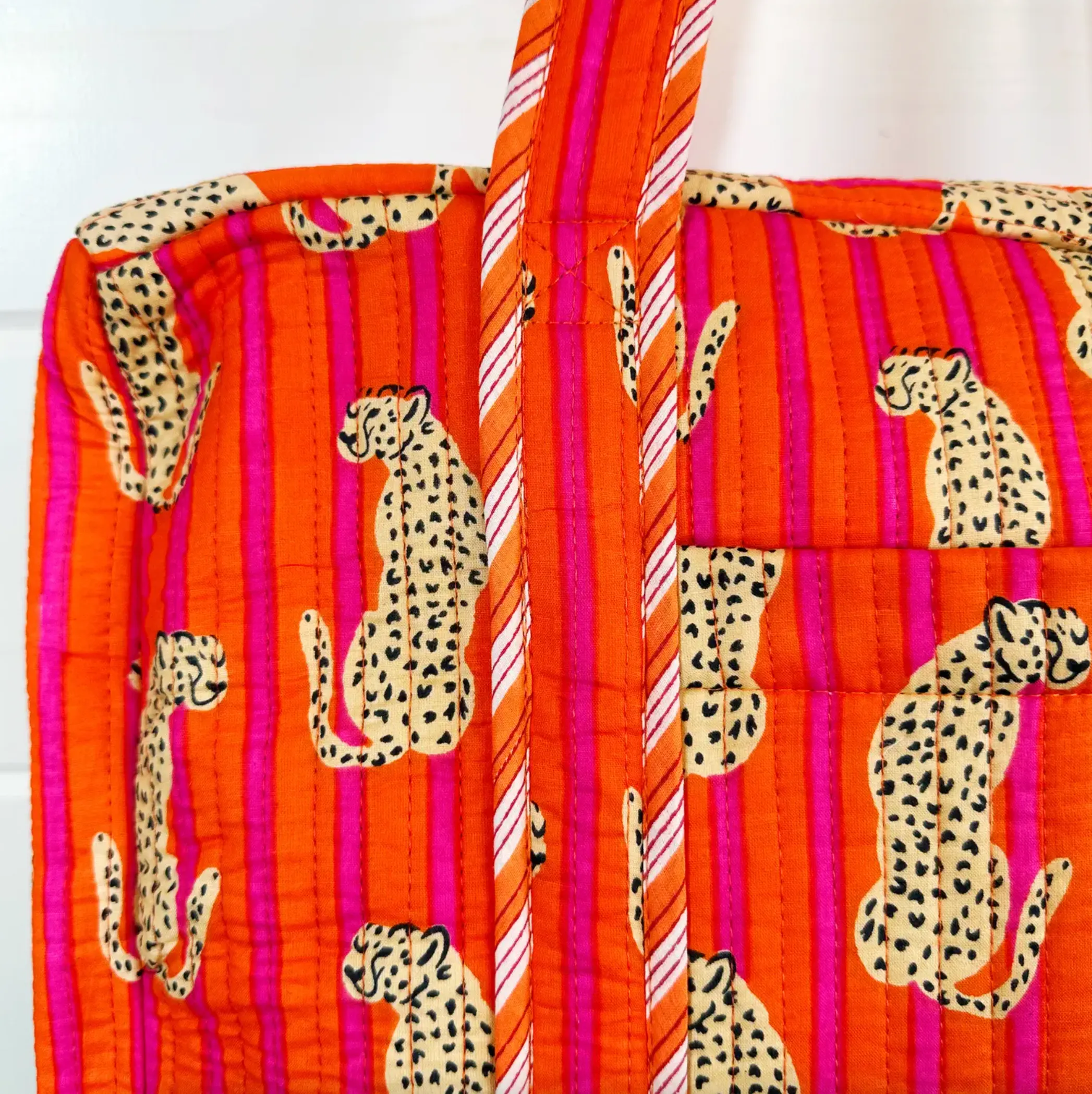 Quilted Duffle Overnight Bag | JAGUAR Pink   Orange Stripe