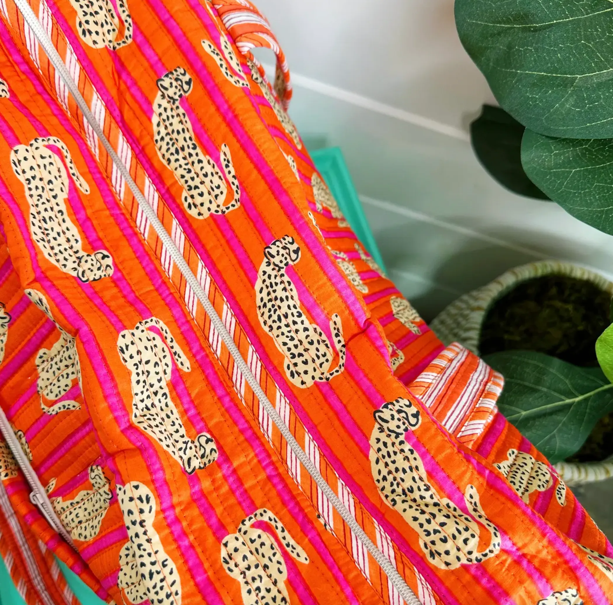 Quilted Duffle Overnight Bag | JAGUAR Pink   Orange Stripe