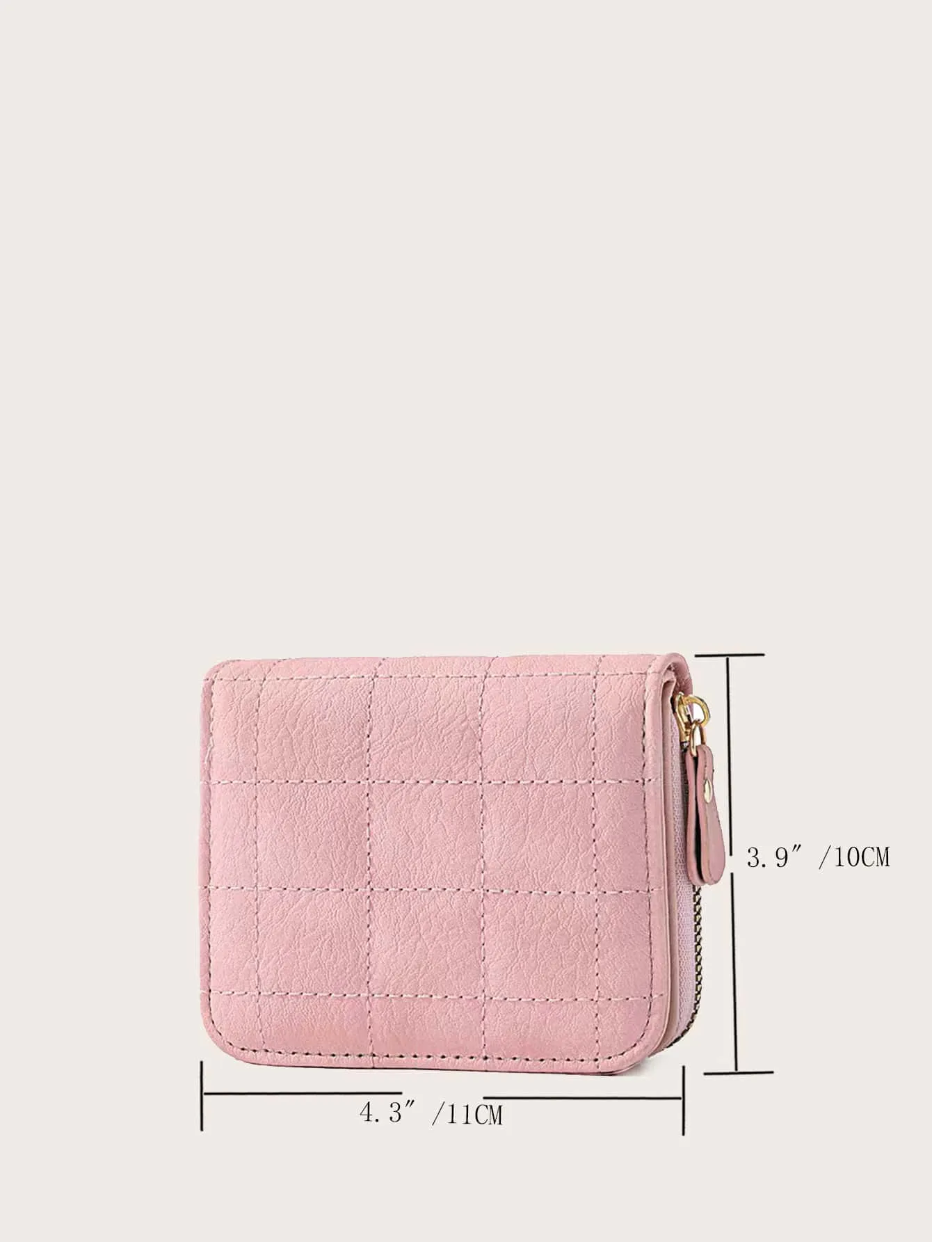 Quilted Zipper Around Small Wallet  - Pink