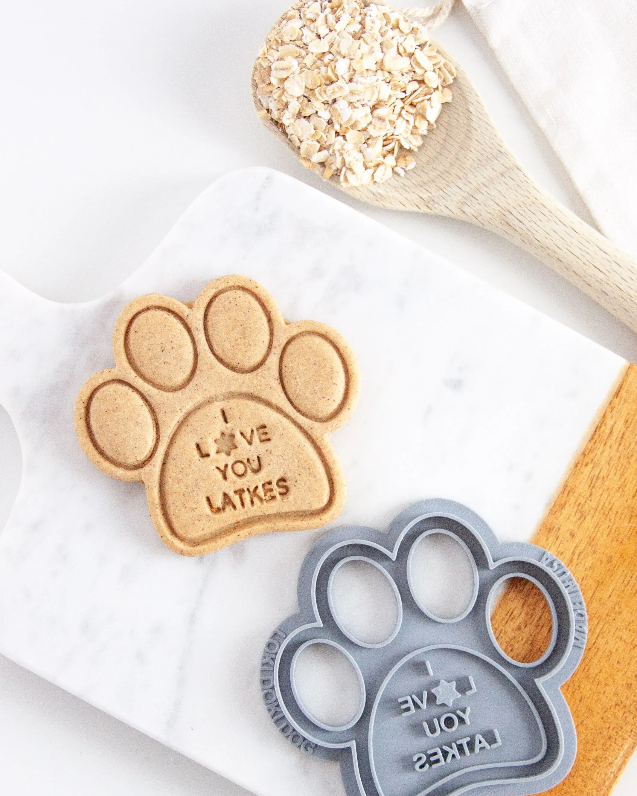 "I Love You Latkes" Cookie Cutter- Paw Shaped Hanukkah Dog Cookie Cutter