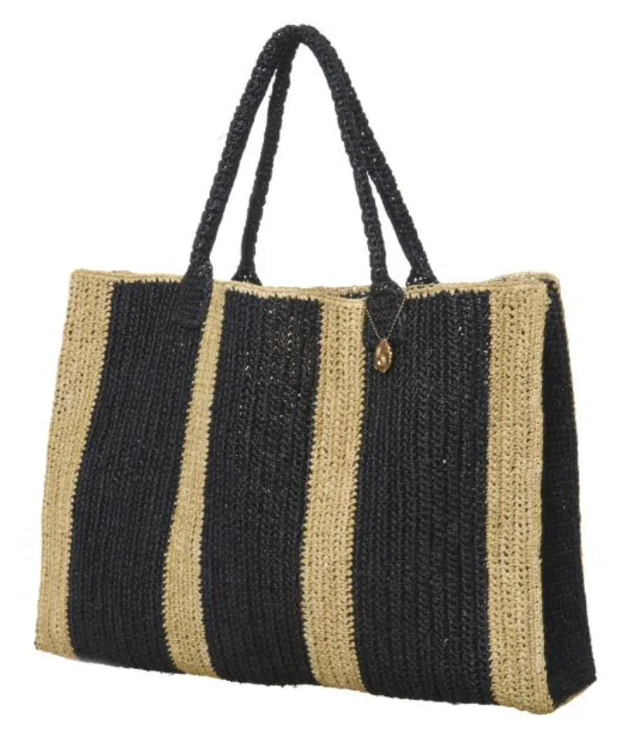 Raffia Weekender Bag- Black