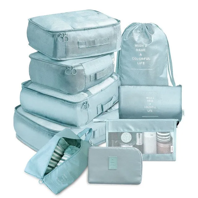Realaiot 9 pieces Set Travel Organizer Storage Bags Suitcase Packing Set Storage Cases Portable Luggage Organizer Clothes Shoe Tidy Pouch Home