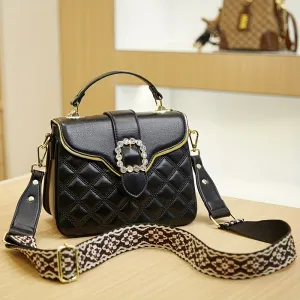 realaiot  Fashion Argyle Quilted Handbags, Buckle Decor Crossbody Bag, Women's Small Top Handle Flap Purses