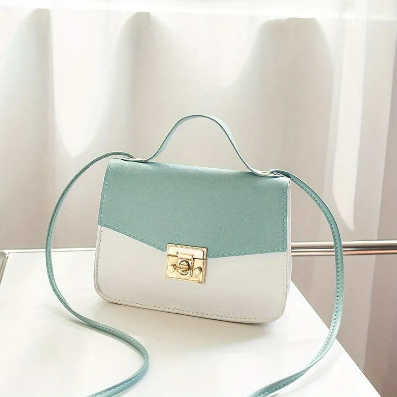 realaiot  Mini Color Contrast Crossbody Bag, Trendy Square Handbags, Women's Buckle Decor Shoulder Purse