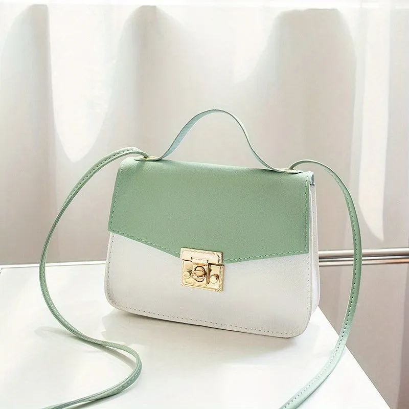 realaiot  Mini Color Contrast Crossbody Bag, Trendy Square Handbags, Women's Buckle Decor Shoulder Purse