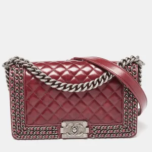 Red Quilted Leather Medium Interlaced Chained Boy Flap Bag
