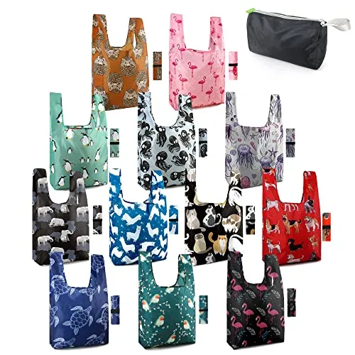 Reusable Animal Patterned Shopping  Bags - Pack of 12