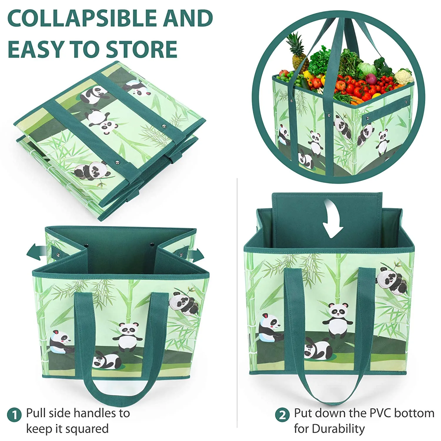 Reusable Grocery Shopping Bags Boxes Totes Foldable Heavy Duty Water Resistant Collapsible Storage Box